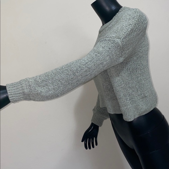 moon & madison Sage Green Crewneck Cropped Mesh Sweater - Picture 6 of 12